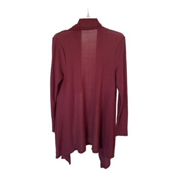 Knox Rose Long Line Cardigan Waffle Knit Open Front with Drapey Collar Size 1 - Picture 2 of 6